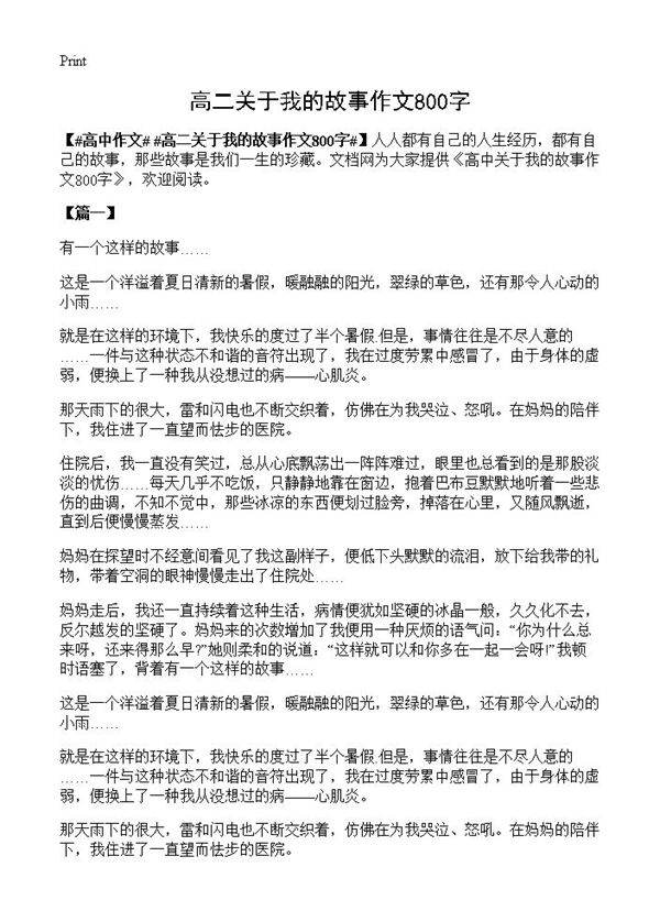 高二关于我的故事作文800字
