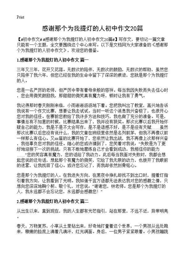 感谢那个为我提灯的人初中作文20篇