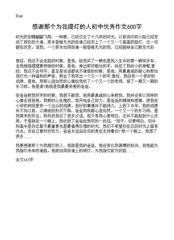 感谢那个为我提灯的人初中优秀作文600字