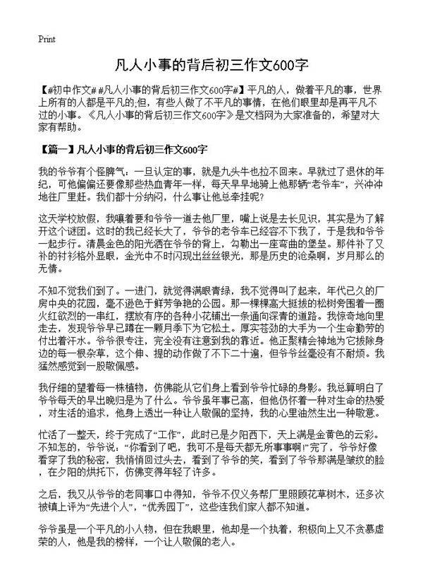 凡人小事的背后初三作文600字