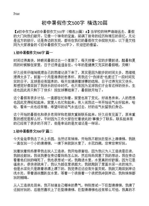 初中暑假作文500字20篇