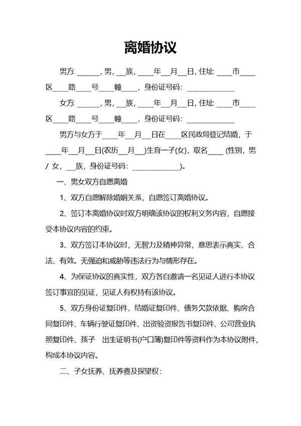 离婚协议书模版5