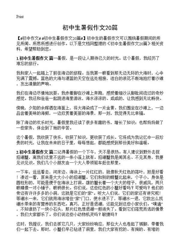 初中生暑假作文20篇