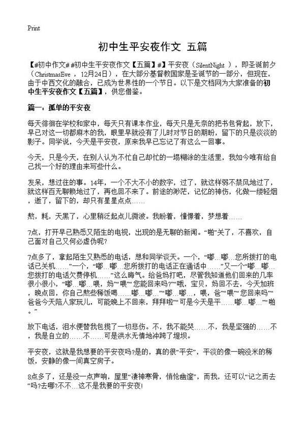 初中生平安夜作文