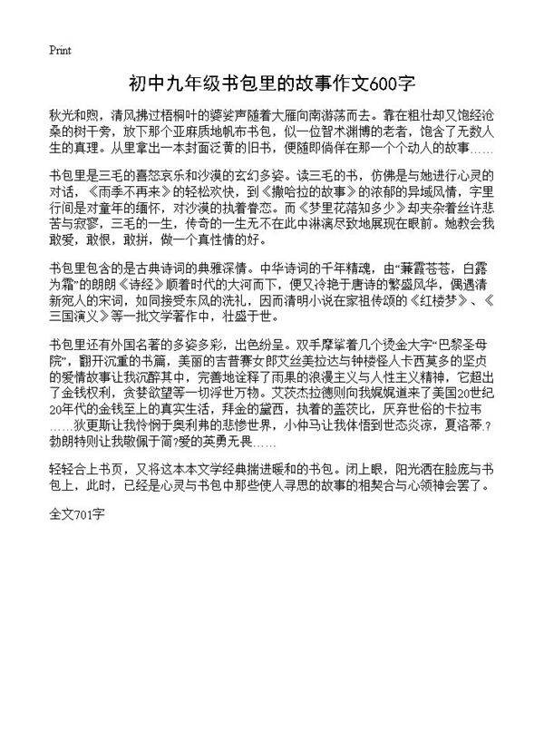 初中九年级书包里的故事作文600字