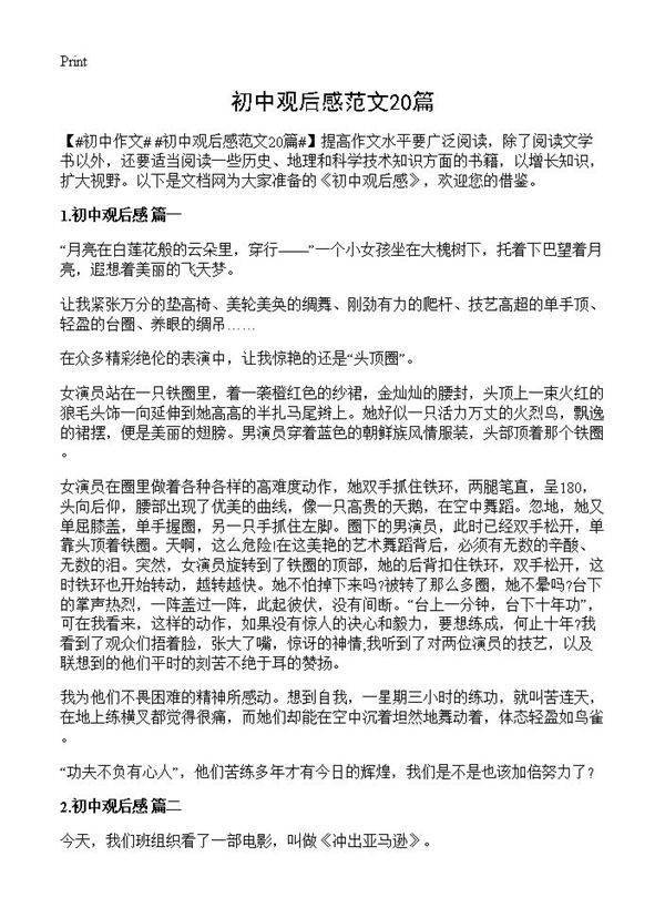 初中观后感范文20篇