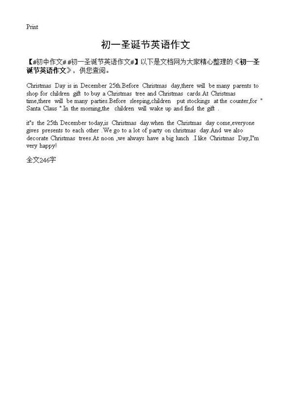 初一圣诞节英语作文