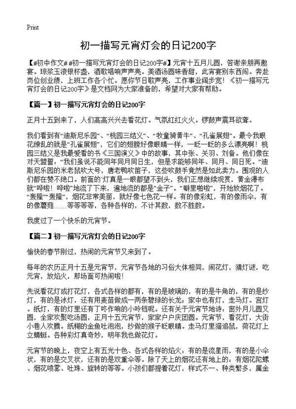 初一描写元宵灯会的日记200字