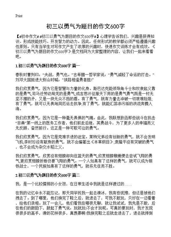 初三以勇气为题目的作文600字