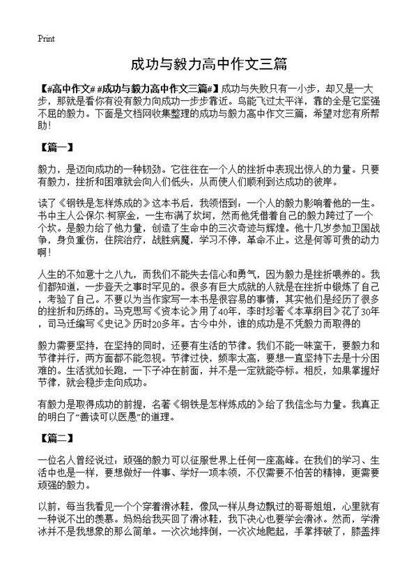 成功与毅力高中作文三篇