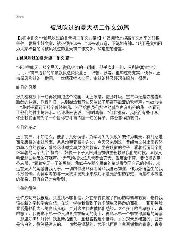 被风吹过的夏天初二作文20篇