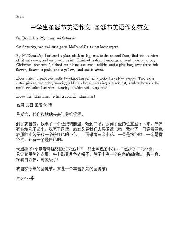 中学生圣诞节英语作文 圣诞节英语作文范文