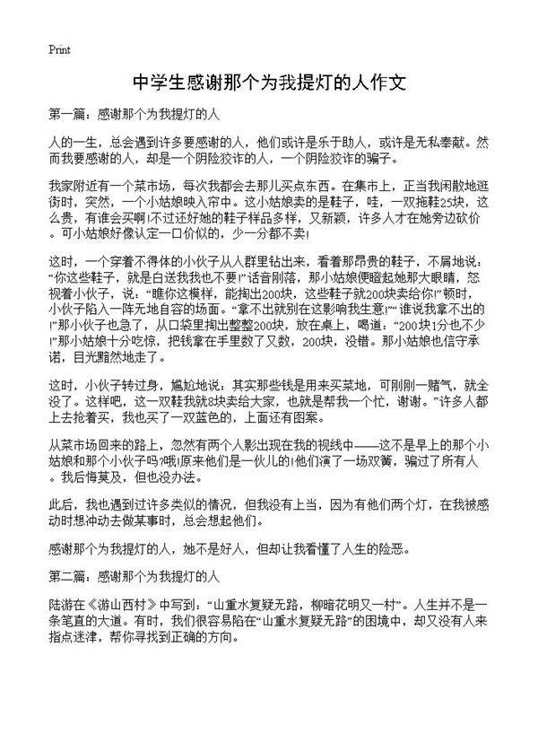 中学生感谢那个为我提灯的人作文