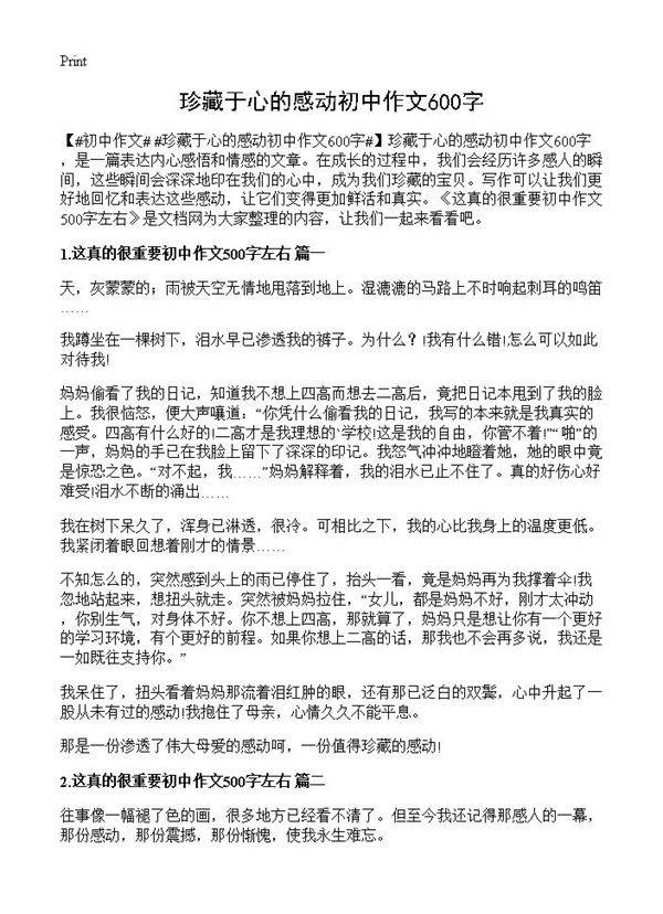 珍藏于心的感动初中作文600字