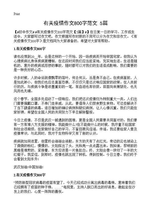 有关疫情作文800字范文