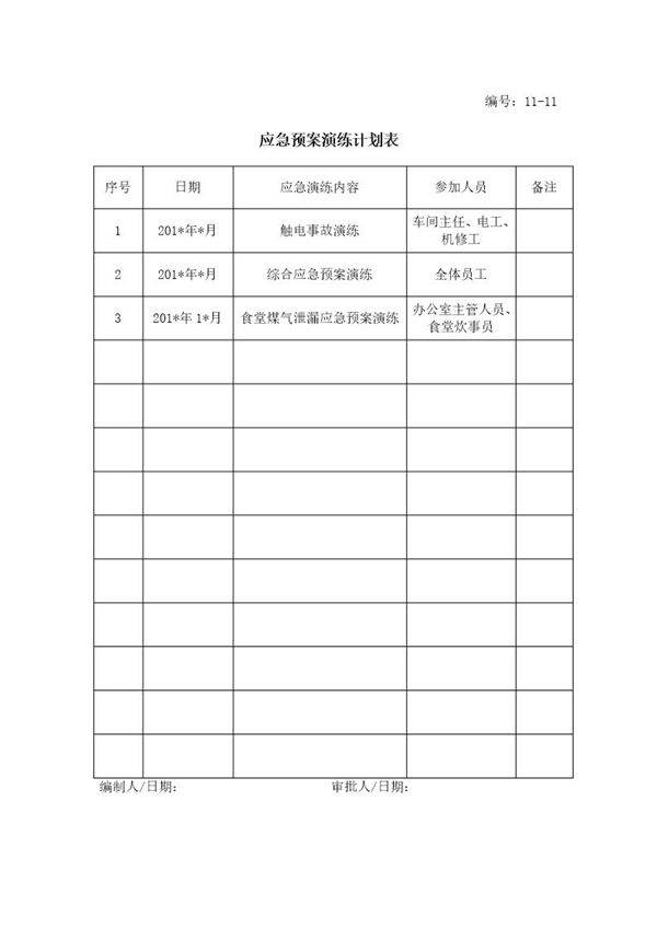 应急预案演练计划表