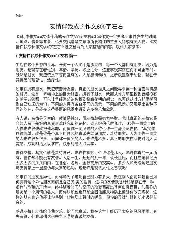 友情伴我成长作文800字左右