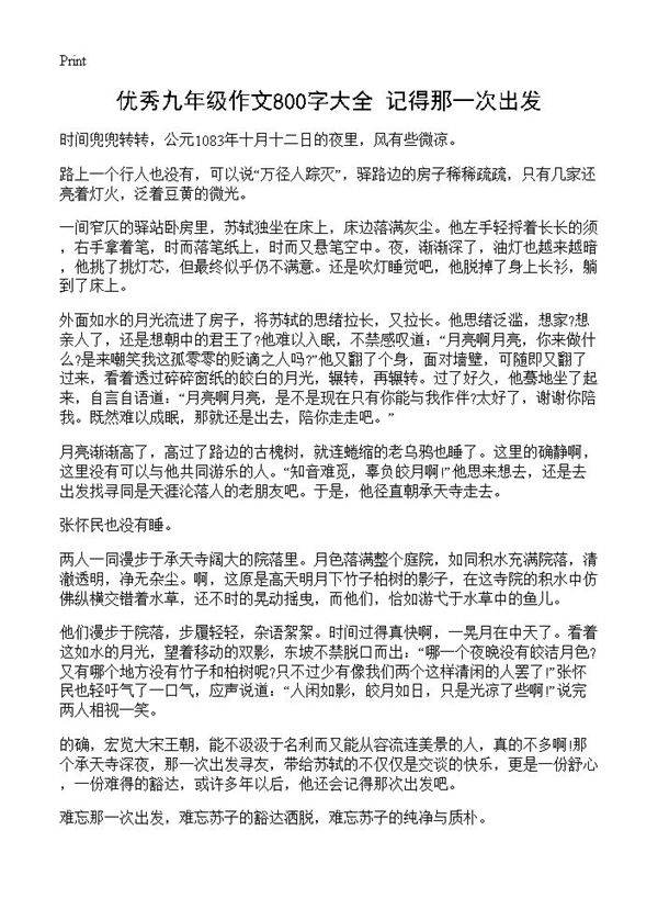 优秀九年级作文800字大全 记得那一次出发