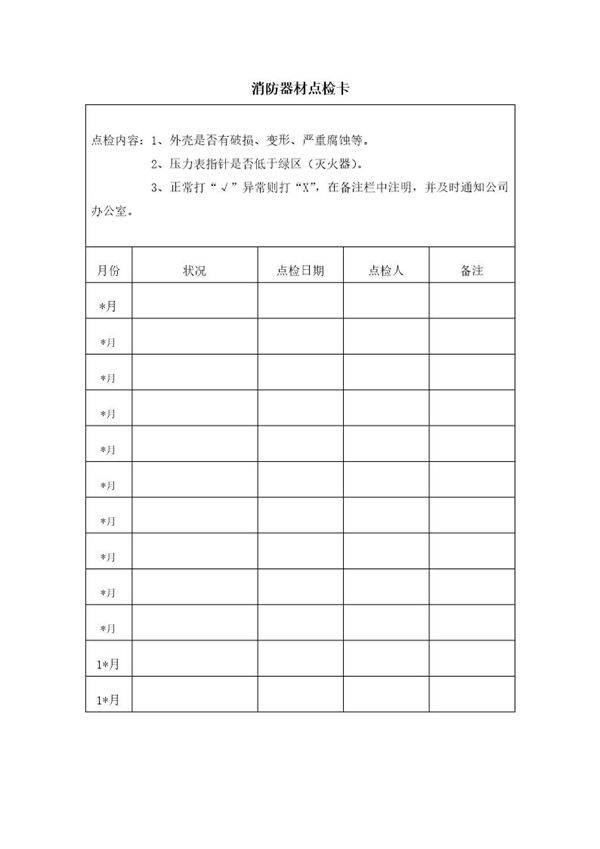 消防器材点检卡表格模板