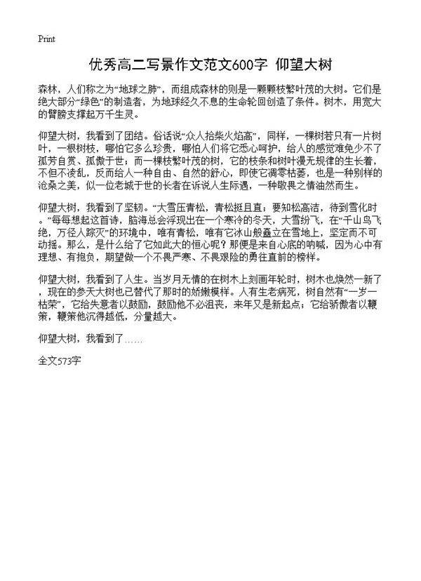 优秀高二写景作文范文600字 仰望大树