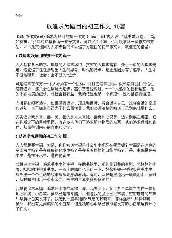 以追求为题目的初三作文10篇