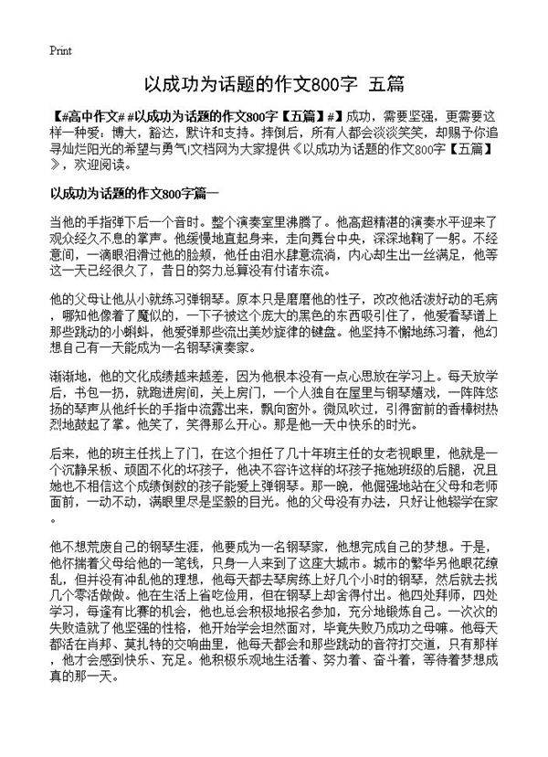 以成功为话题的作文800字