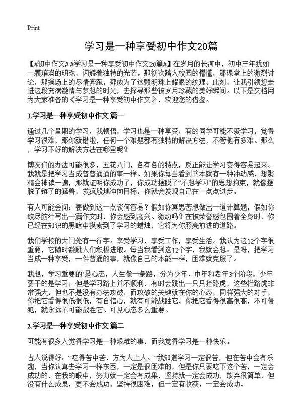 学习是一种享受初中作文20篇