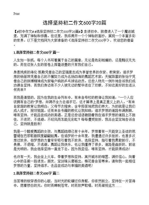选择坚持初二作文600字20篇