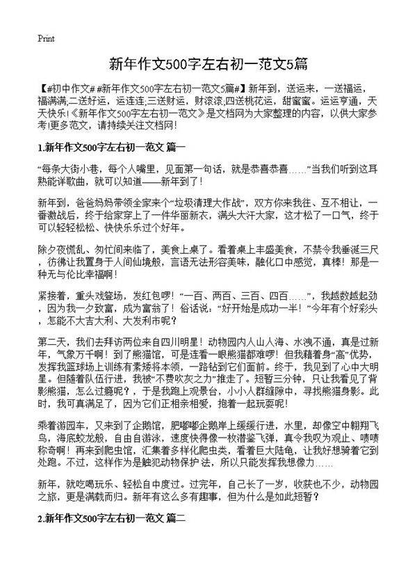 新年作文500字左右初一范文5篇