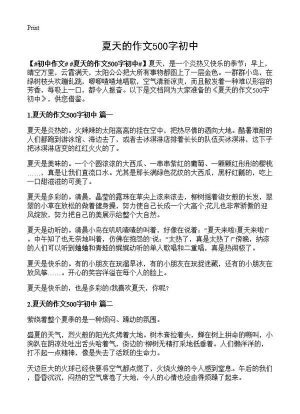 夏天的作文500字初中