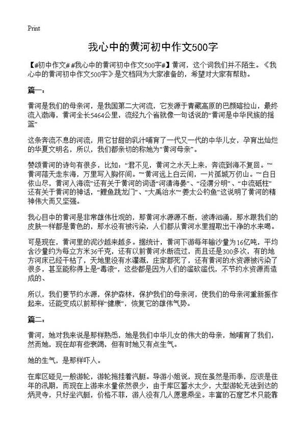 我心中的黄河初中作文500字