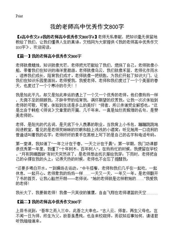 我的老师高中优秀作文800字