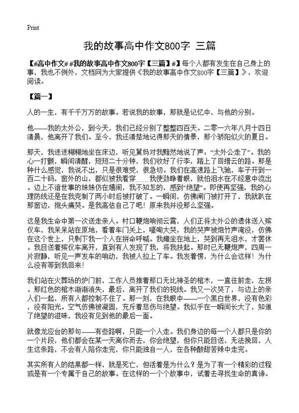 我的故事高中作文800字