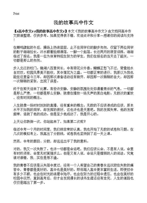 我的故事高中作文