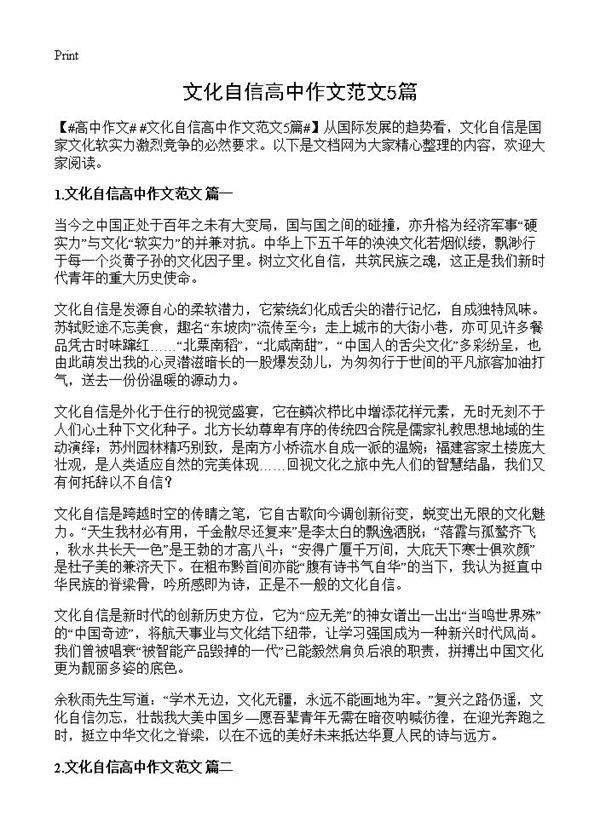 文化自信高中作文范文5篇