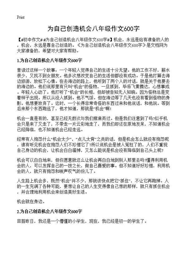 为自己创造机会八年级作文600字