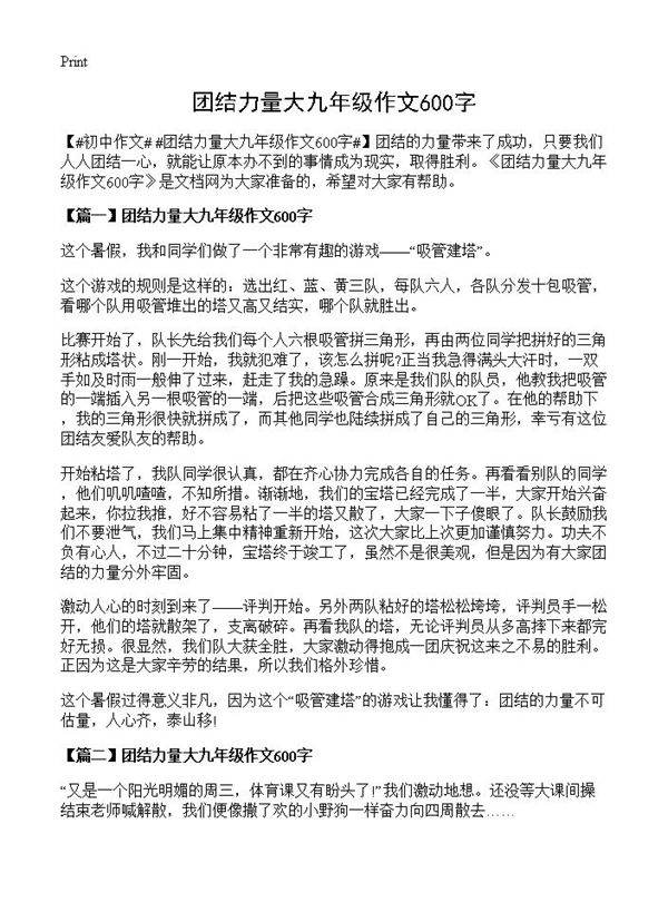 团结力量大九年级作文600字