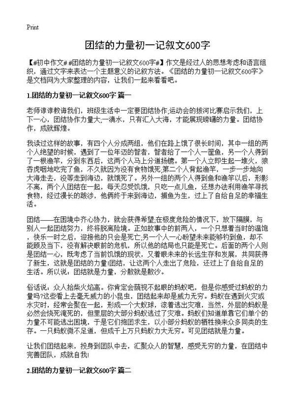 团结的力量初一记叙文600字