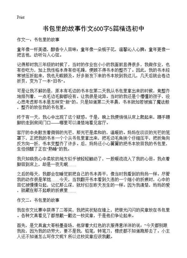 书包里的故事作文600字5篇精选初中