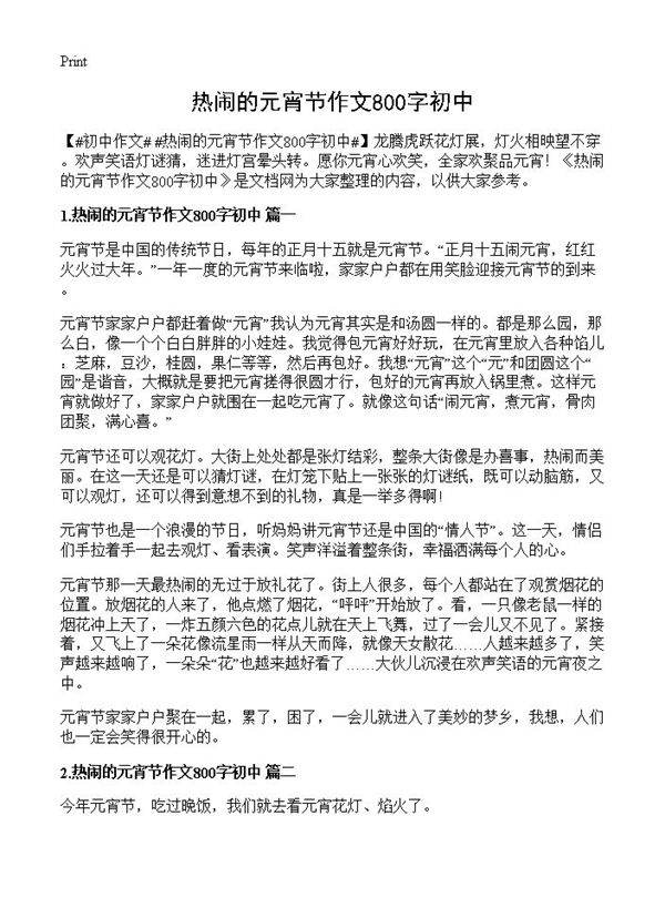 热闹的元宵节作文800字初中
