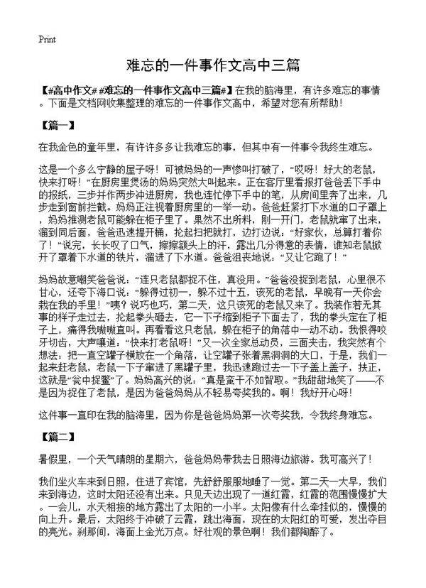 难忘的一件事作文高中三篇