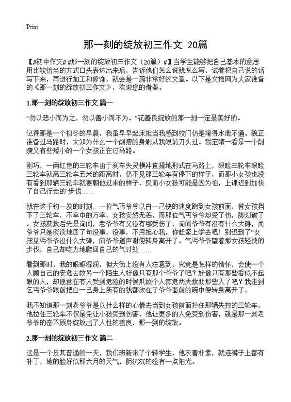 那一刻的绽放初三作文20篇