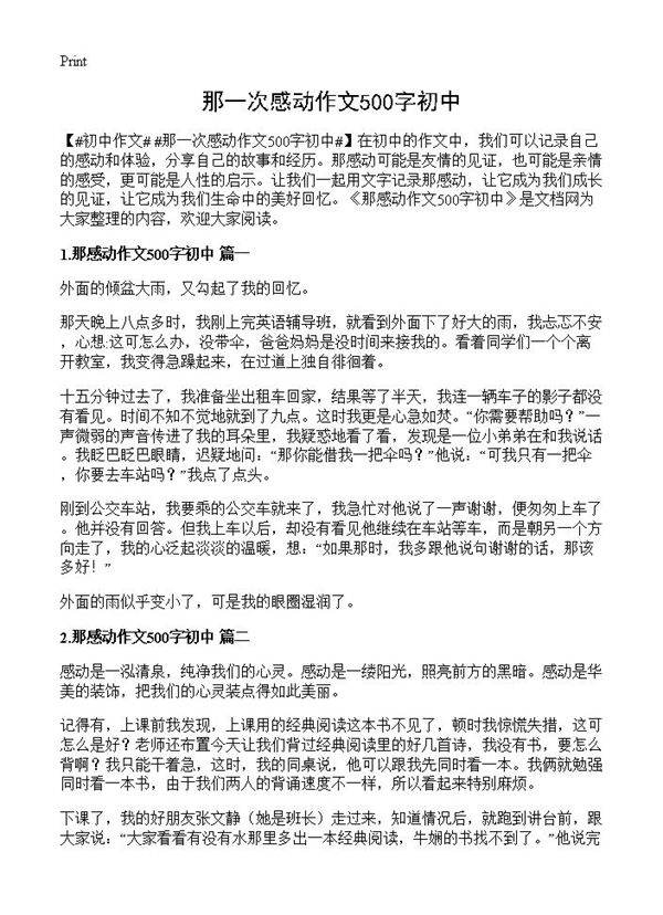 那一次感动作文500字初中