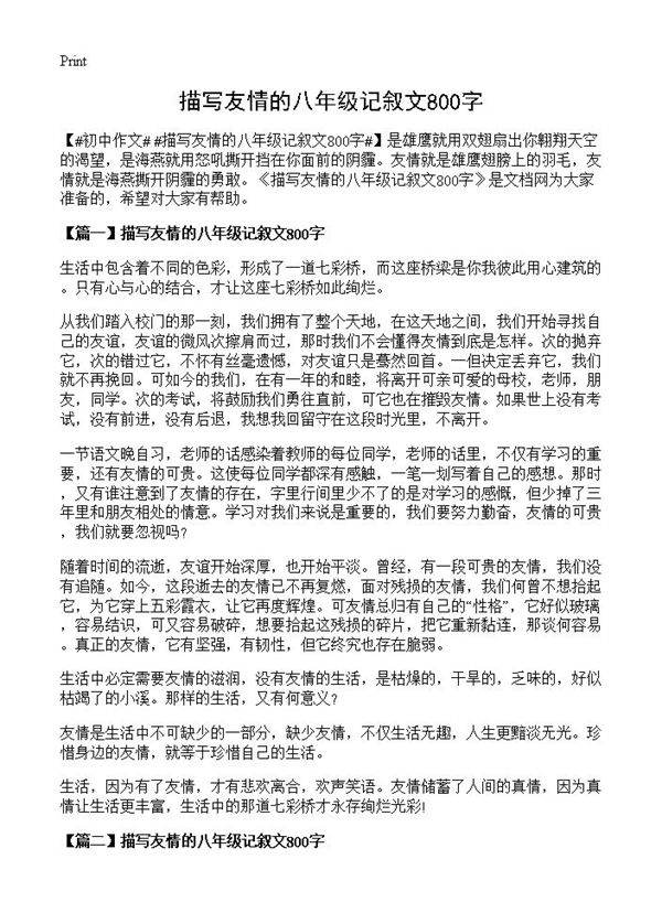 描写友情的八年级记叙文800字