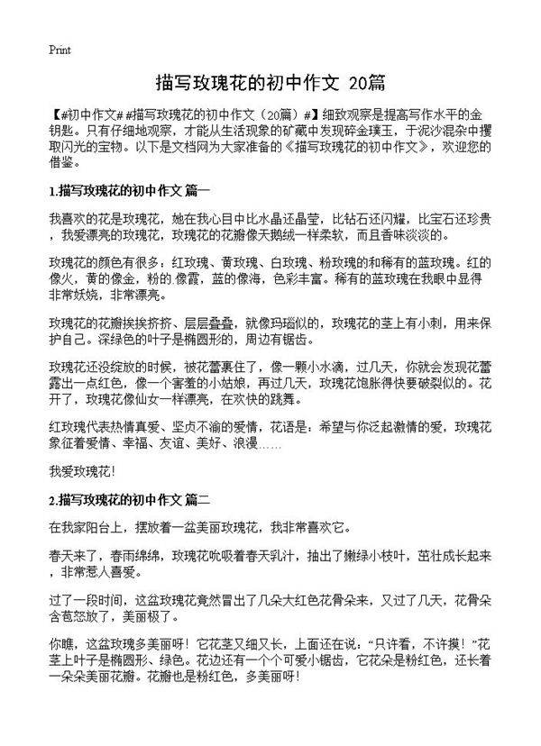 描写玫瑰花的初中作文20篇