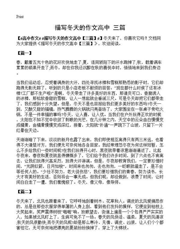 描写冬天的作文高中