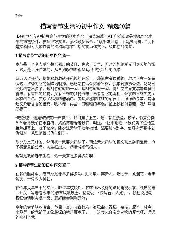 描写春节生活的初中作文20篇