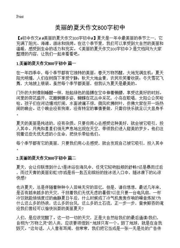 美丽的夏天作文800字初中