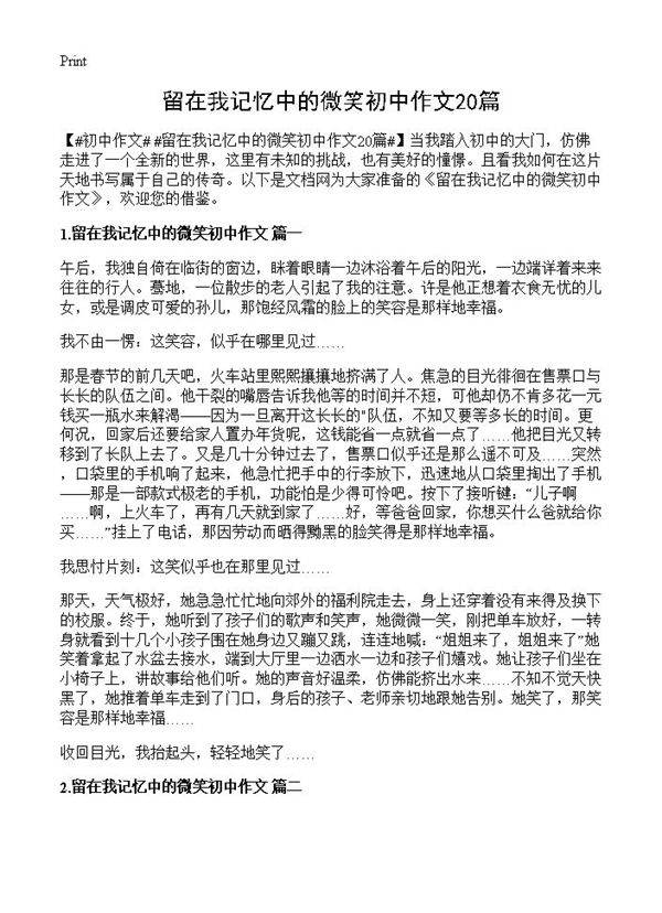 留在我记忆中的微笑初中作文20篇