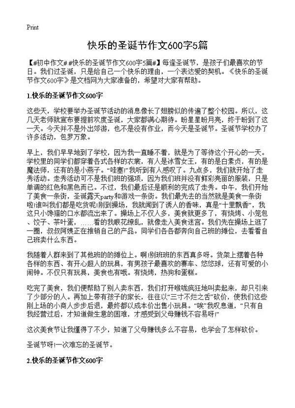 快乐的圣诞节作文600字5篇